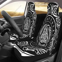 Car Seat Covers Norse Triple Horn of Odin Decorated Scandinavic Ornaments Set of 2 Auto Accessories Protectors Car Decor