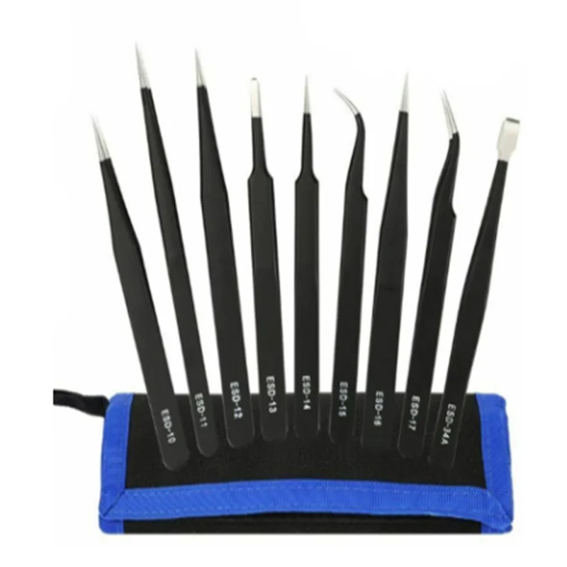 9-10-6pcs/ Set ofHigh Elastic Antistatic Stainless Steel Tweezers Maintenance Tools Industrial Precision Bending Pliers, Etc