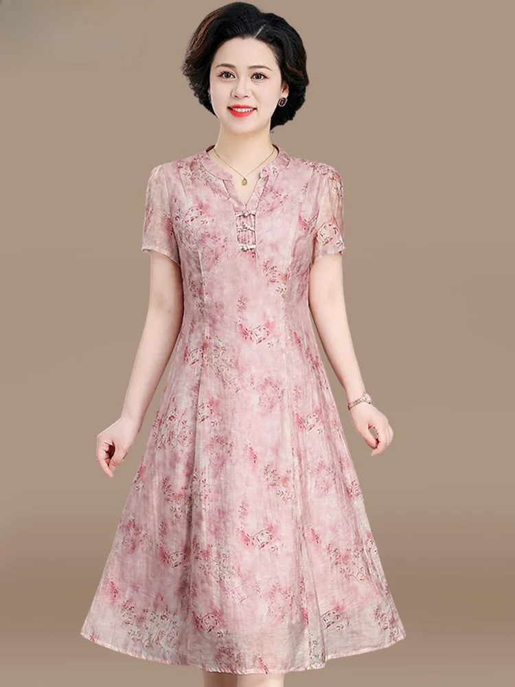 

Летнее женское платье миди с цветочным принтом, свободного кроя, с коротким рукавом, в традиционном китайском стиле, из тонкого полиэстера