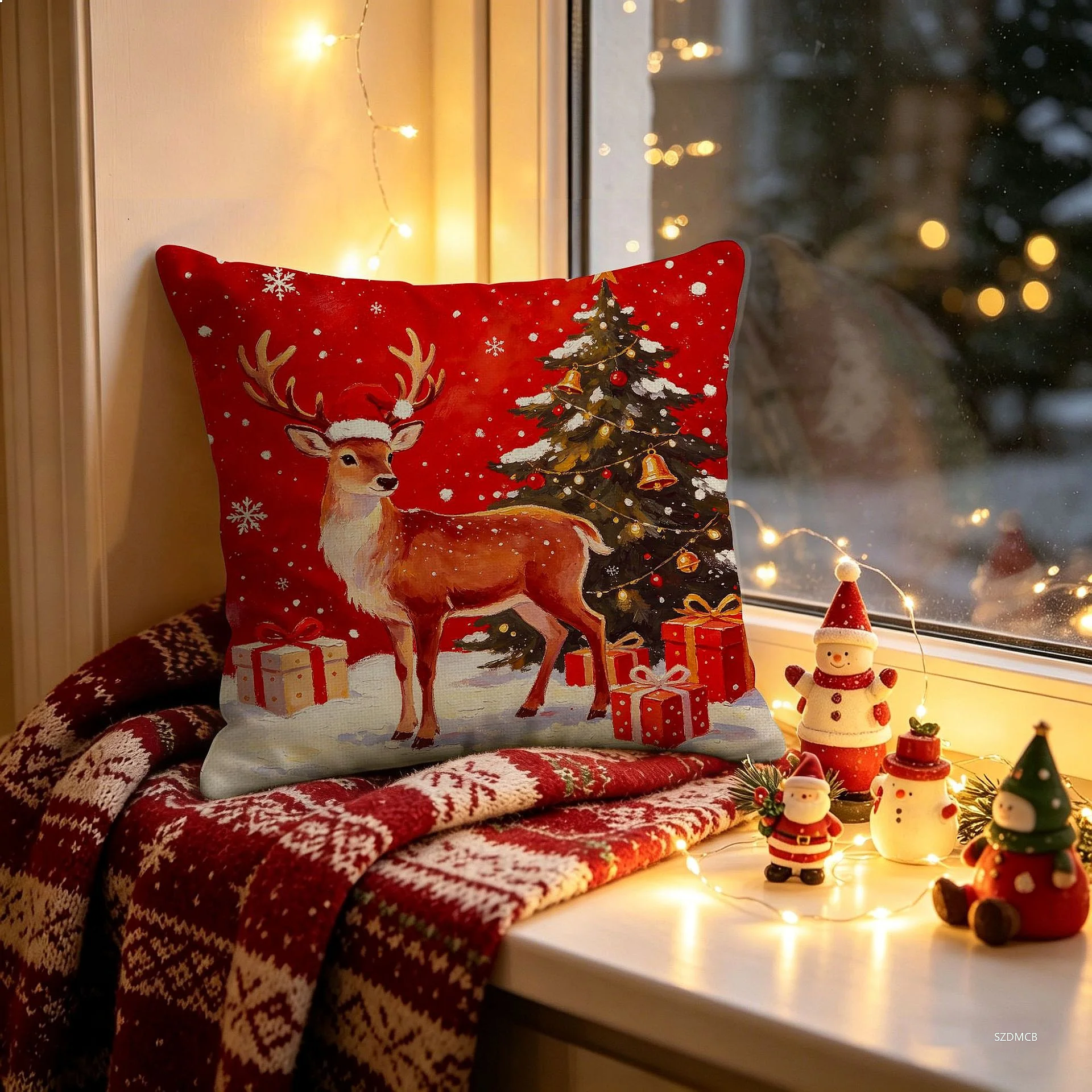 Merry Christmas Cushion Cover Lovely Santa Claus Penguin Deer Print for Sofa Bed Chair Christmas Home Decor Christmas Gift