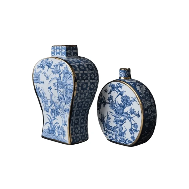 Imagem -06 - Paris Oriental Vasos de Flores de Porcelana Azul e Branca Novo Estilo Chinês Pintura a Tinta Vasos de Plantas Armário de tv Decoração de Casa