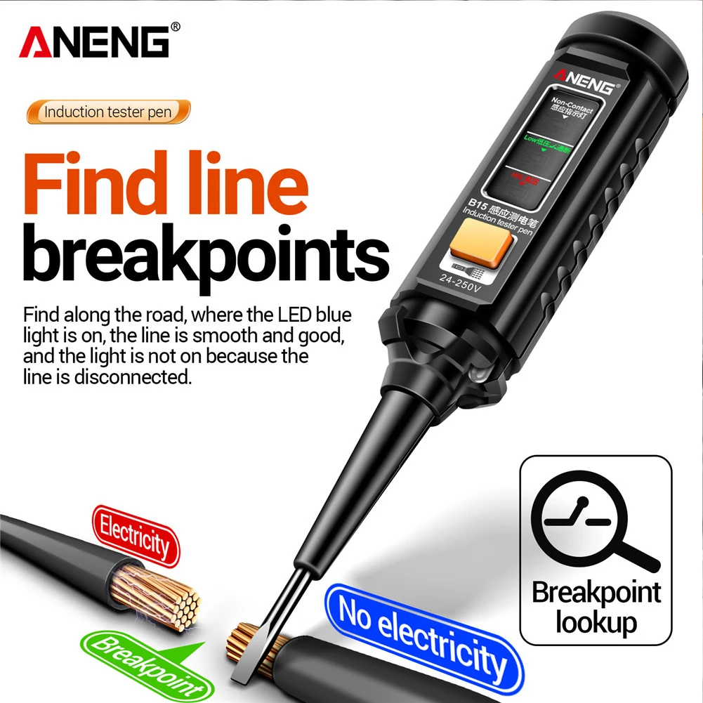 ANENG B15 24-250V Professional AC Voltage Detection Pen Highlight Color Light Electrician Screwdriver Wire Breakpoint Finder