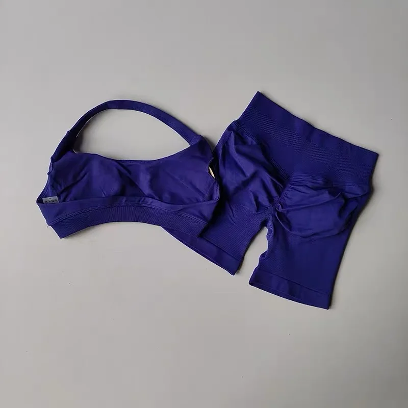 Damen 2-teiliges Set: Push-Up-Sport-BH mit Polsterung und Yoga-Shorts, schnelltrocknend, für Fitness, Training, Pilates, Sportliches Yoga-Top – Detail 19