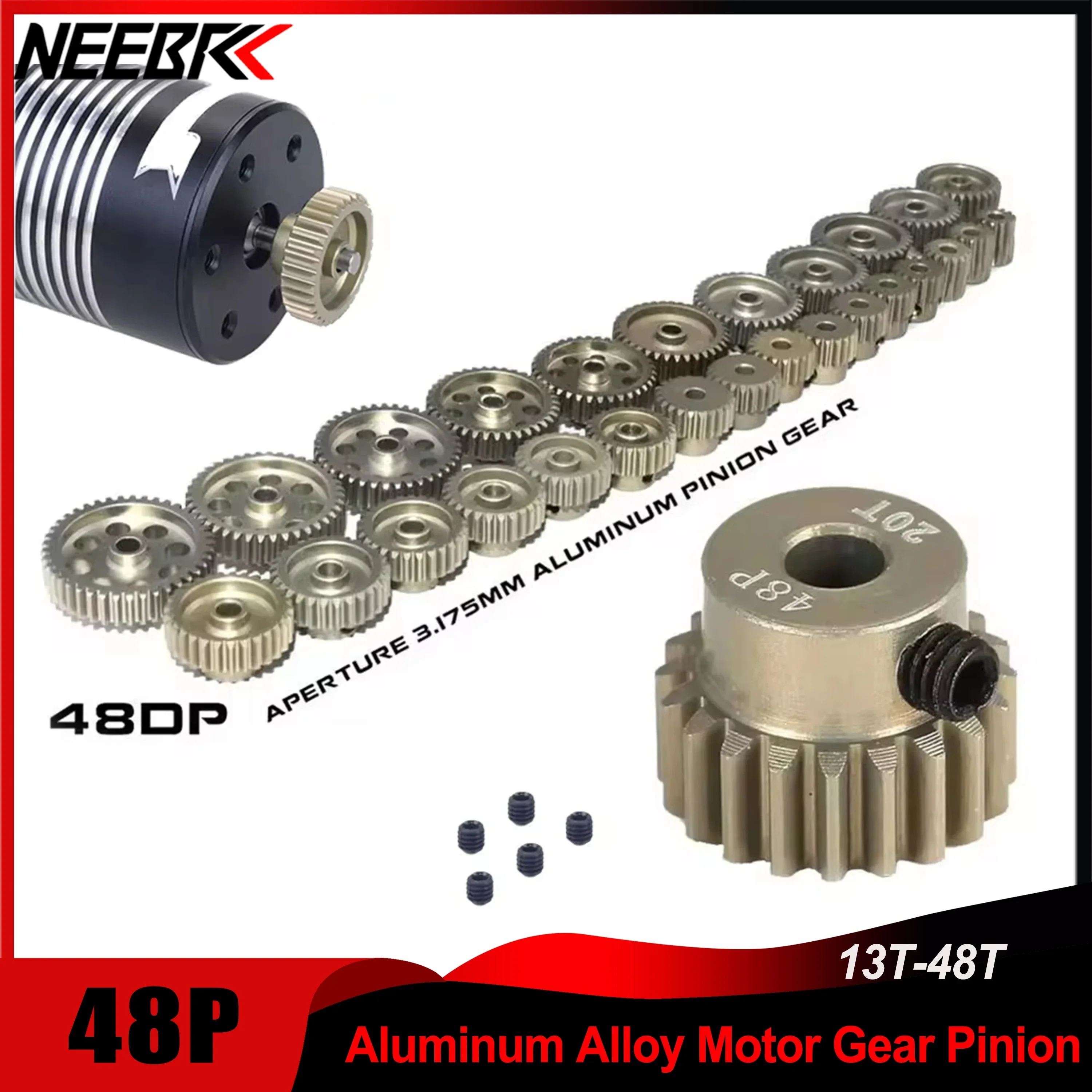 48P Pinion 3.175mm 11T 15T 17T 18T 19T 20T 22T 24T 30T 13T-48T Aluminum Alloy Motor Gear for 1/8 1/10 1/12 1/14 1/16 1/18 RC Car 