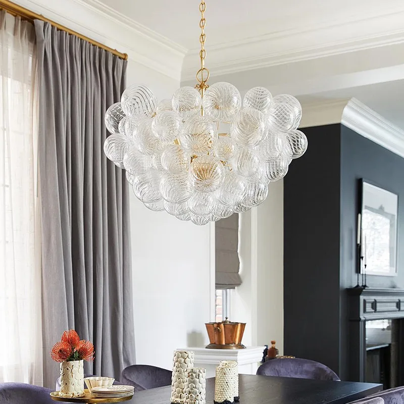 Nordic Glass Bubble Hanging Chandelier Large Foyer Round Ball Ceiling Pendant Light LED Ceiling Chandelier for Dining Room