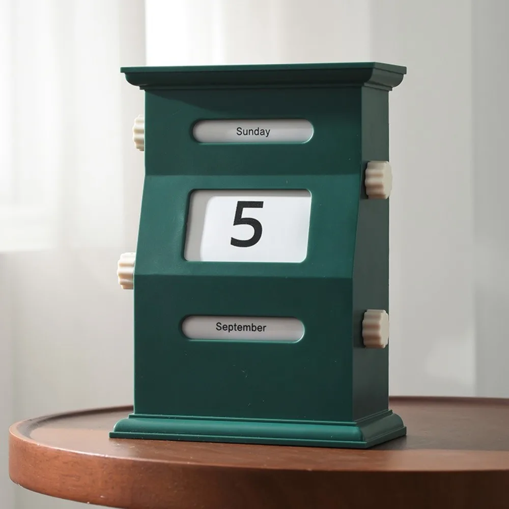 Vintage Perpetual Desk Calendar Desk Date Display Plastic Retro Calendar Blocks Light Luxury Rotation Desktop Calendar