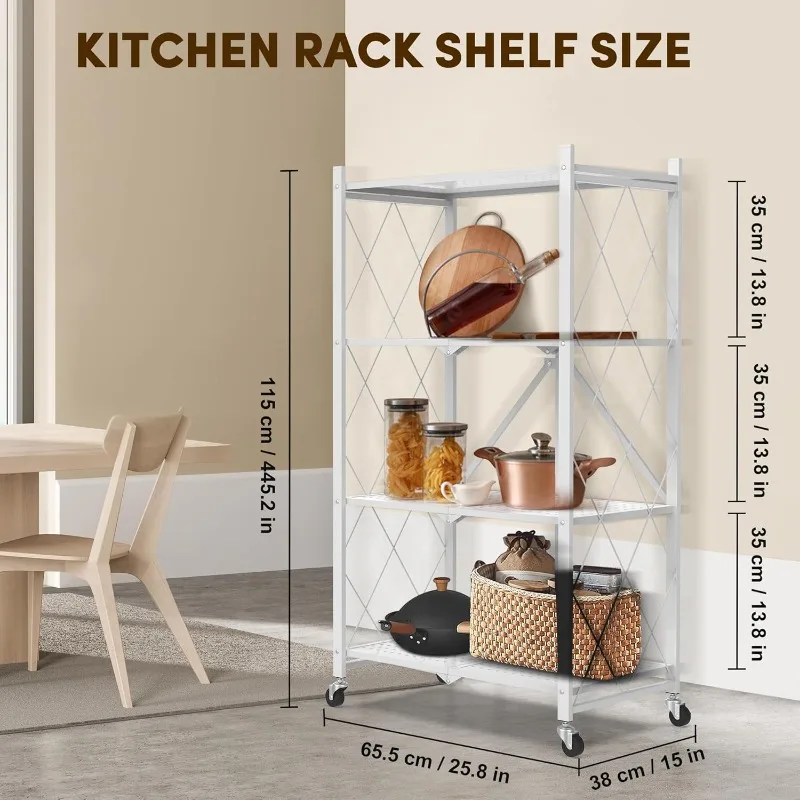 

Kitchen Bakers Rack,Stable Folding Shelf,Foldable Grill Cart,Microwave Stand with Wheels, Storage Rack for Kitchen, Office