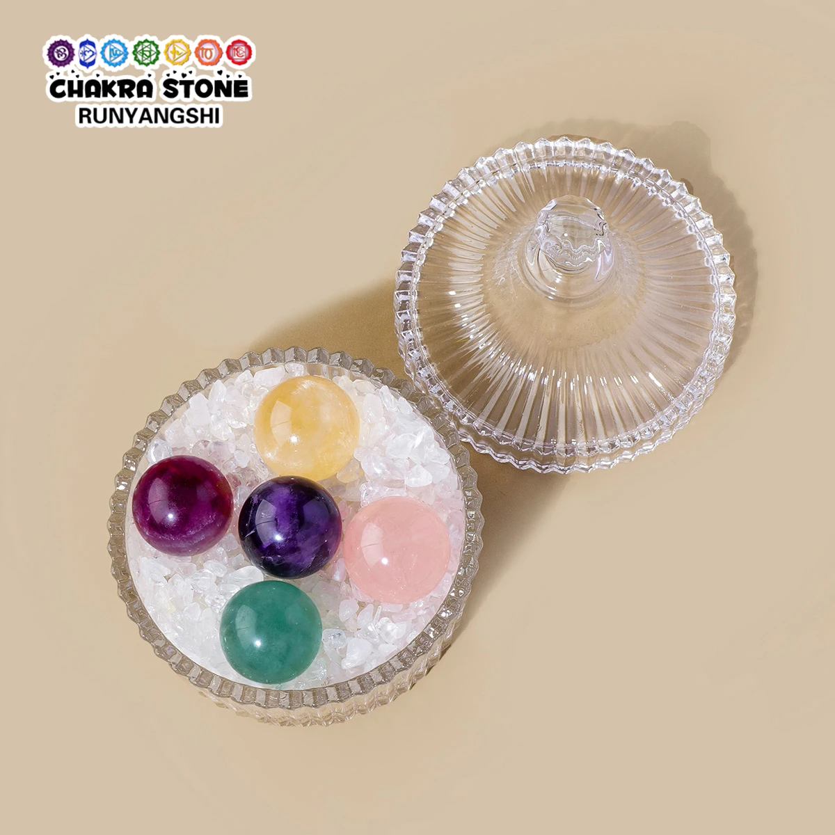 1set Natural Crystal Ball Cleansing Bowl, White Crystal Chips Cleansing & Purification Glass Bowl Decoration