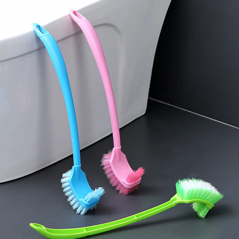 Toilet Brush Plastic Long Handle Double-sided Dead Soft Hair Cleaning Toilet Curved Scrub Floor Gap Corner Bathroom Cleaner