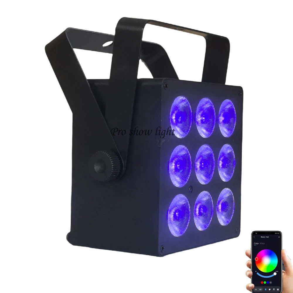 Rechargeable LED Par Wash Light Mobile App Control 9X6W RGBWA+UV 6IN1 Battery Par Light DMX LED Uplights for DJ Disco Party Club