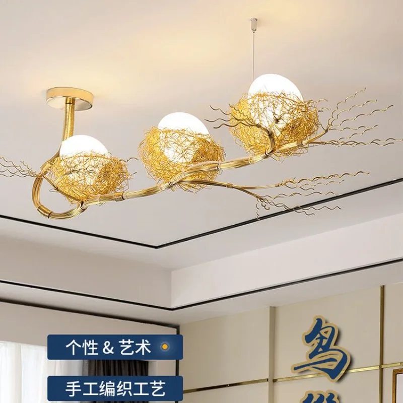 Ceiling Light Handmade Aluminum Wire LED Living Room Light Warm Bedroom Dining Room Lighting Bird's Nest Corridor Chandelier