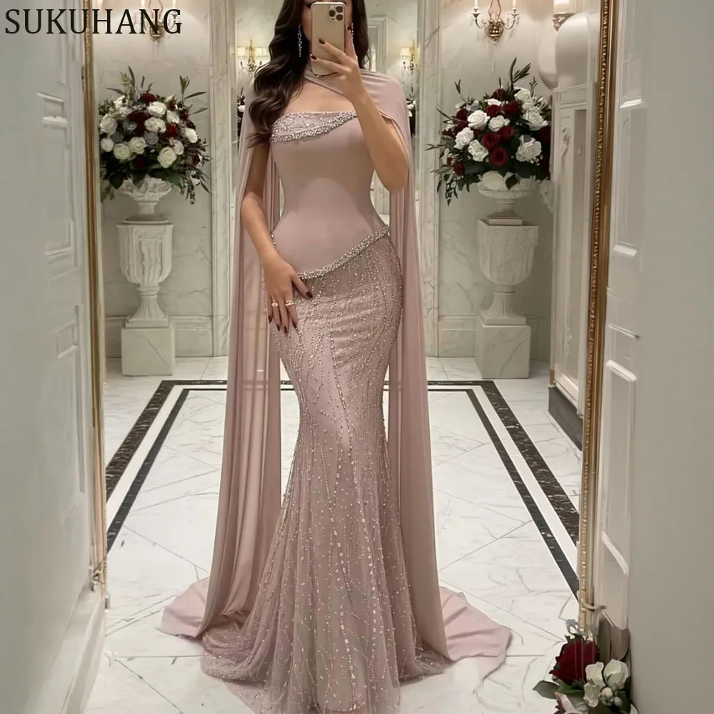 

Элегантное вечернее платье-русалка с бисером, без бретелек, с шарфом, длинное, для выпускного вечера, на заказ