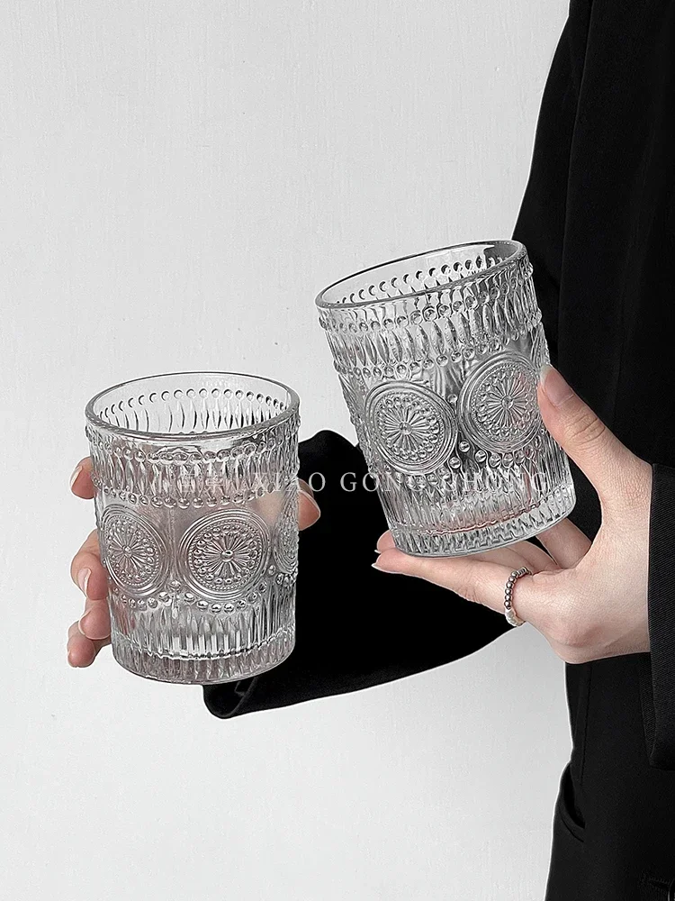 Sunflower glass set with high-value retro relief drinking cup home hospitality cup living room coffee cup