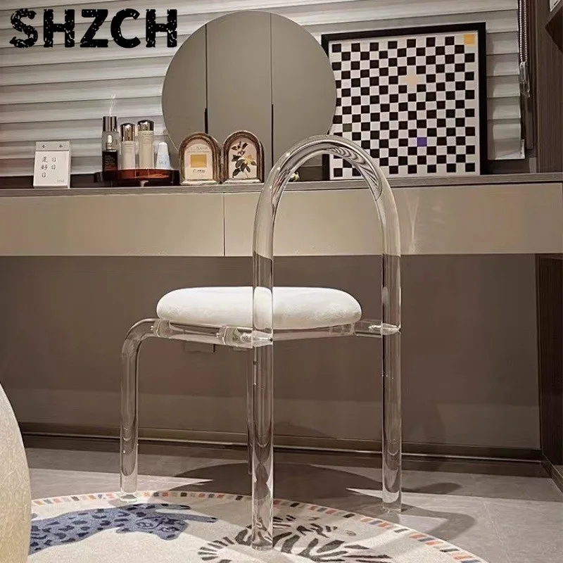 Trending Acrylic Vanity Chair - Crystal Clear Makeup Stool for Bedroom & Balcony, Ethereal Dressing Seat with Nordic Style