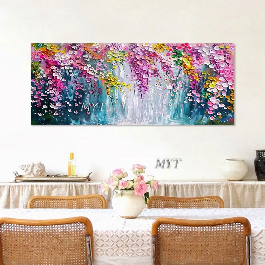 

Abstract Lush Flowers Landscape Canvas Handmade Oil Painting Bedroom Decor No Framed Waterfall Natural Scenery Art Picture