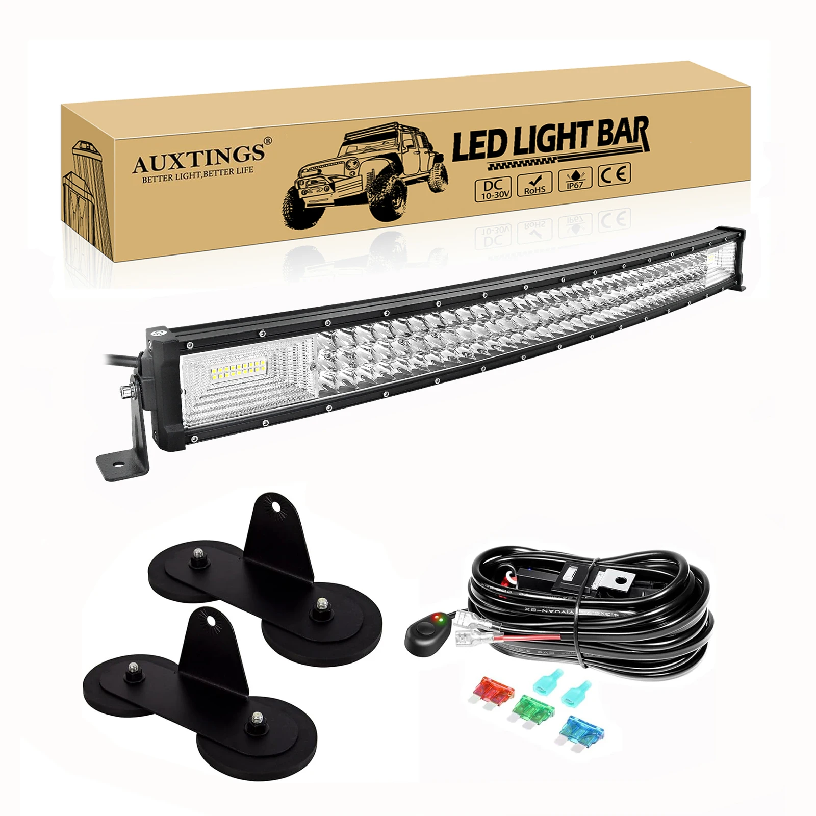7D 22–52 Zoll gebogene 270 W-675 W Off-Road-LED-Lichtleiste mit starken Magnethalterungen, Draht-Set, 12 V, 24 V, LED-Leiste für SUV, LKW, 4 x 4 Boot – Detail 3