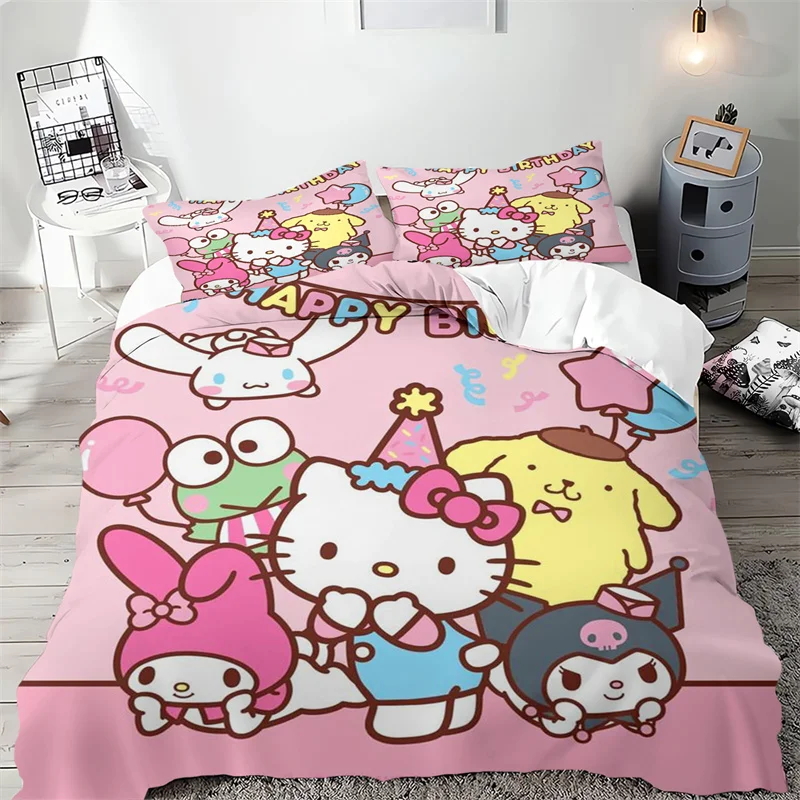 3D Digital Printing Hello Kitty Colorful Bedding Duvet Cover Cartoon Pattern Universal Children and Adult Home Room Decoration