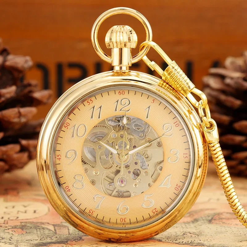 Luxury Mechanical Pocket Watch Arabic Numerals Automatic Skeleton Clock for Men Women Luminous Hands Pendant Chain