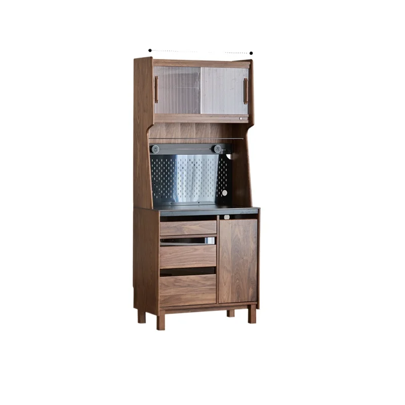 

1Black walnut side cabinet Nordic Japanese-style small apartment restaurant Solid wood locker Slate storage against the wall