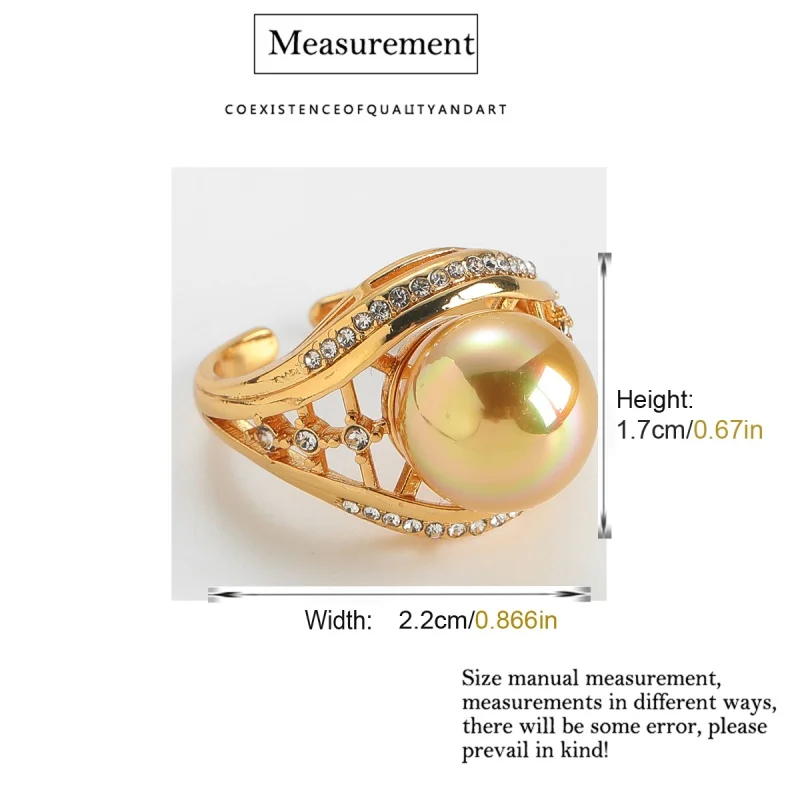 خمر الذهب اللون خواتم اللؤلؤ الزفاف الشمبانيا للنساء حجر الراين قابل للتعديل جودة المجوهرات الفاخرة مصمم الهدايا 2025 #6