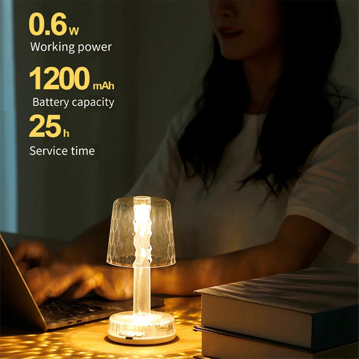 ABLQ LED كريستال الجدول مصباح الإسقاط أضواء ليلية USB 3-نوع الإضاءة مصباح الليل أباجورة قابلة للشحن