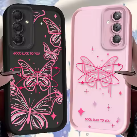 Beautiful Pink Butterfly Case for Samsung Galaxy A55 A35 A25 A15 A05 A05S 5G A24 A13 A23 A12 A22 A32 A52 A52S A71 A72 4G Cover