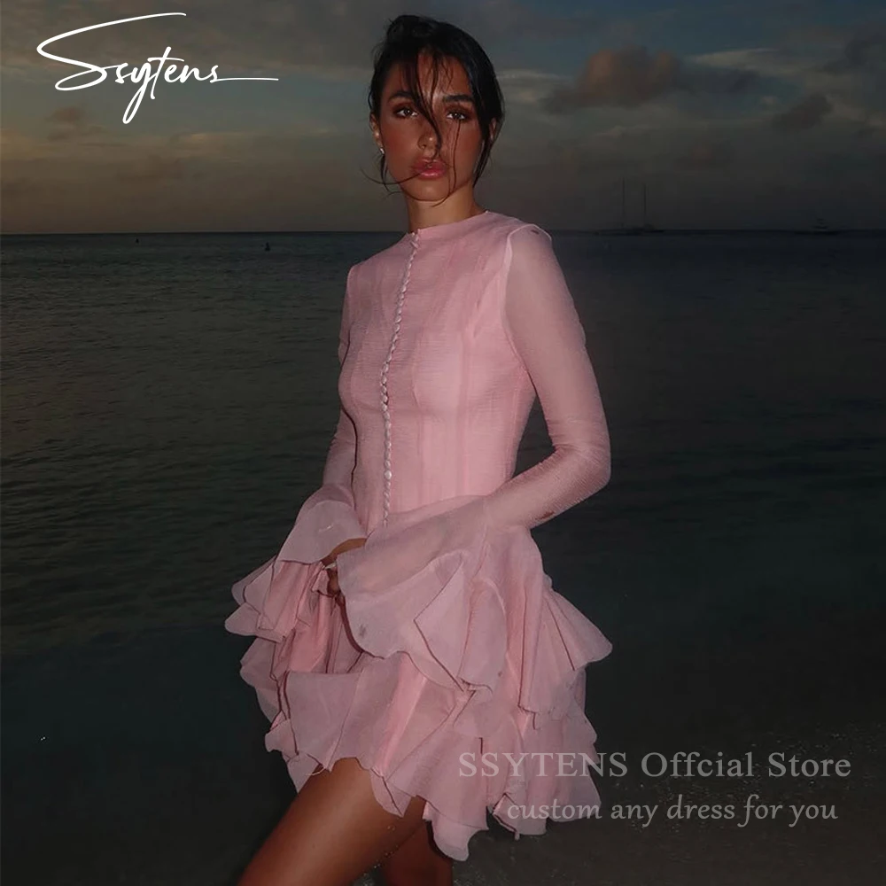 

SSYTENS Pink Chiffon Prom Dress Mini A Line Elegant Wedding Evening Dresses For Woman Party Beach Vestidos De Gala Customized