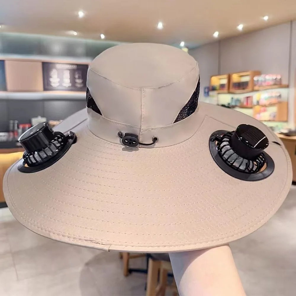 

Solar Fan Hat Wide Brim Sun Protection USB Charging for Men Outdoor Fishing Bucket Cap
