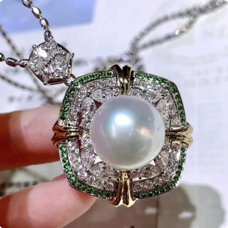 AAAA 11-12mm South China Sea round White Pearl Pendant Necklace 18 Inches 925s Oversized Beautiful Jewelry