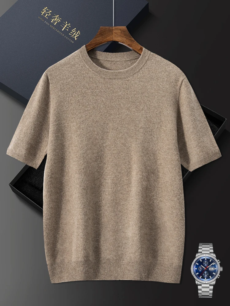

2025 New Men's 100% Cashmere Sweater Autumn Winter Basic O-neck Half Sleeve Pullover Cashmere Knitwear Smart Casual Clothing Top