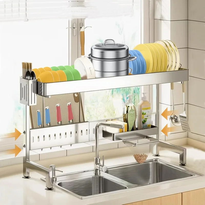 Over The Sink Dish Drying Rack Stainless Ste 2 Tier Stainless Steel Large Dish Racks for Kitchen Counter