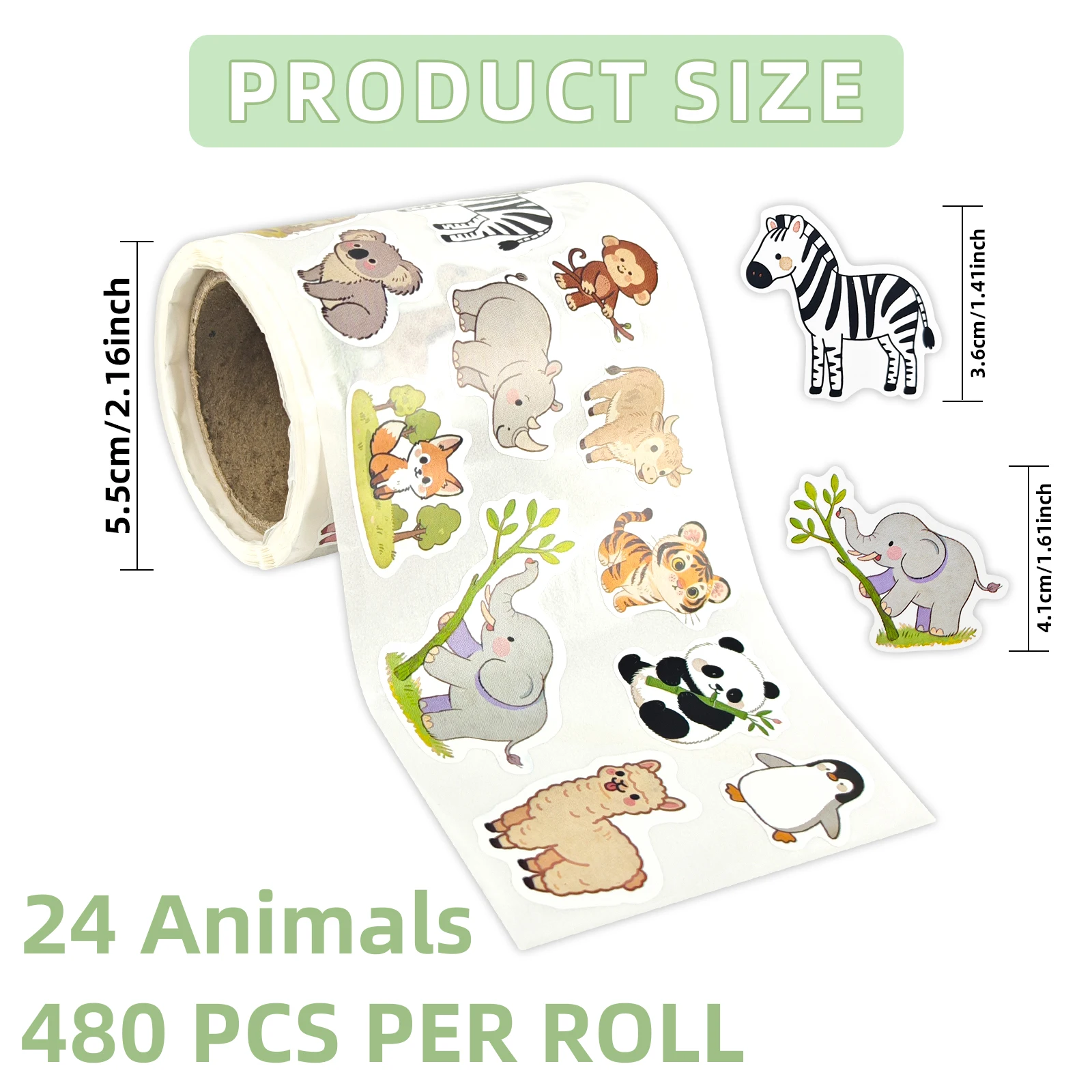 480pcs Fun Animal Stickers Wild Farm Zoo Cartoon Reward Stickers for Kids in 24 Unique Patterns Teacher Supplies for Classroom,M