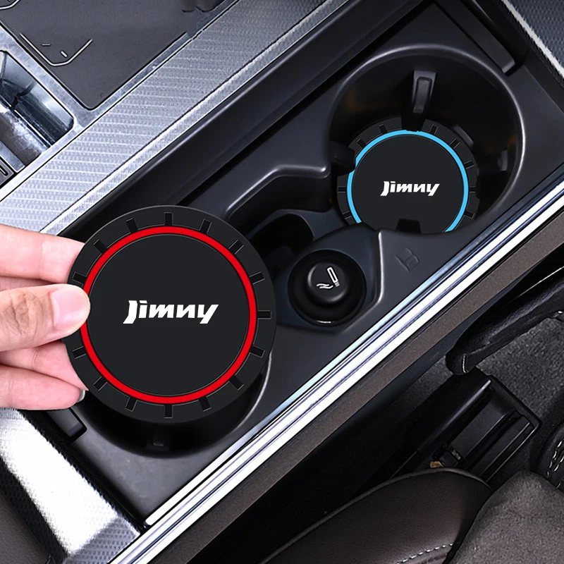 2PCS/set Silicone Car Interior Coaster Mat Decoration Non-Slip Cup Holder Pad Drinks Mats For Suzuki Jimny Logo Auto Accessories