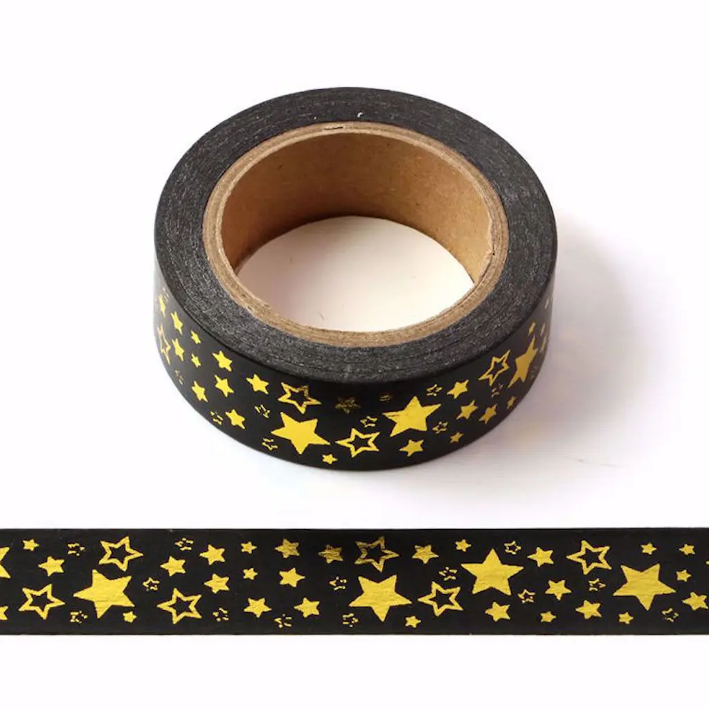 15mmx10m Superior Washi Tape Gold Foil Starts Pattern Decorative Adhesive Tape For Journaling,Scrapbooking