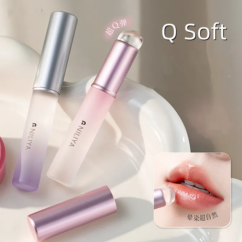 Gradient Color Silicone Lip Brush Pink Purple Portable Q Soft Lip Makeup Brushes With Dustproof Cover Lipstick Concealer Brush