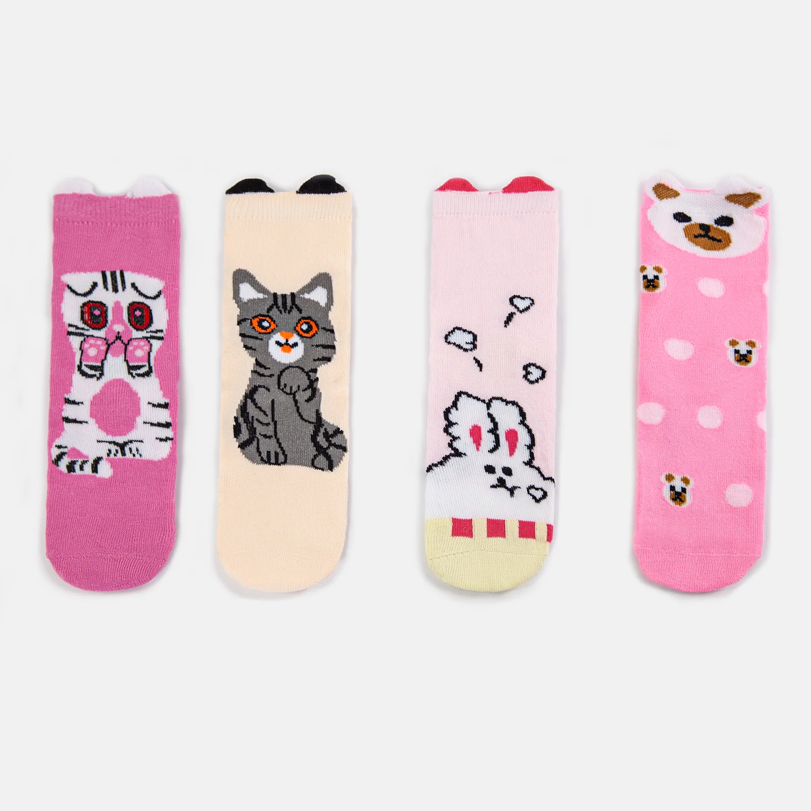 Free Shipping Kit 12 Pads Girl Socks Mid-top With Color and Varied Designs Ear Decor