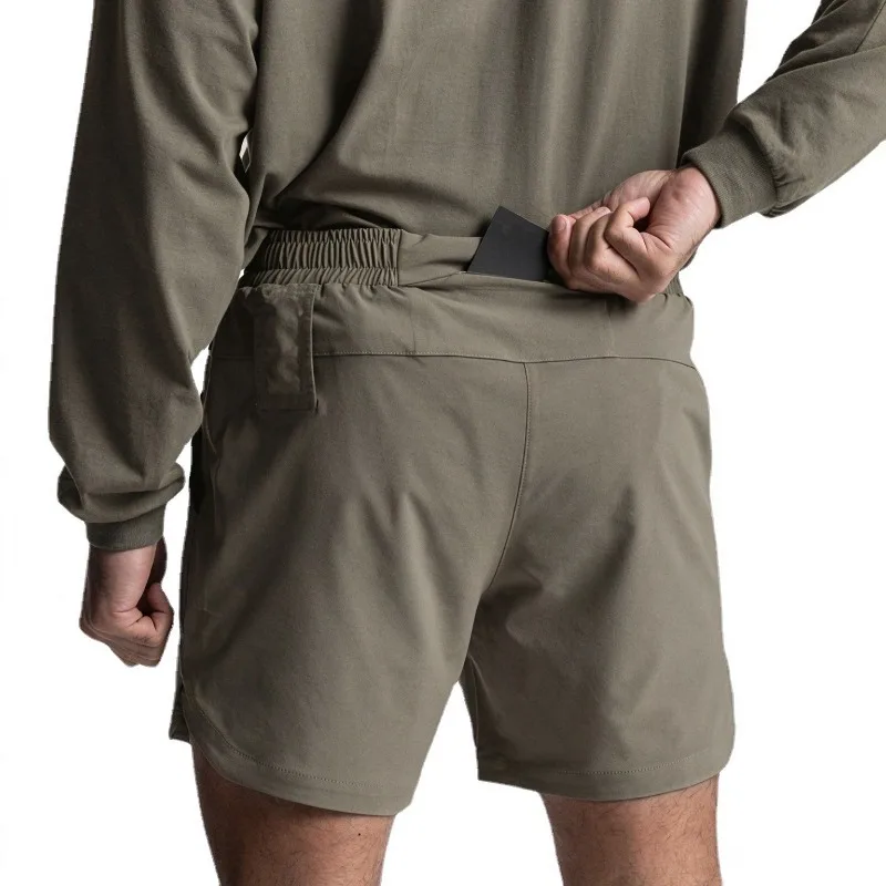 Summer Men Stretch Casual Sports Shorts Hidden Back Waist Pocket Quick Dry Workout Shorts Male Gym Training Jogging Short Pants