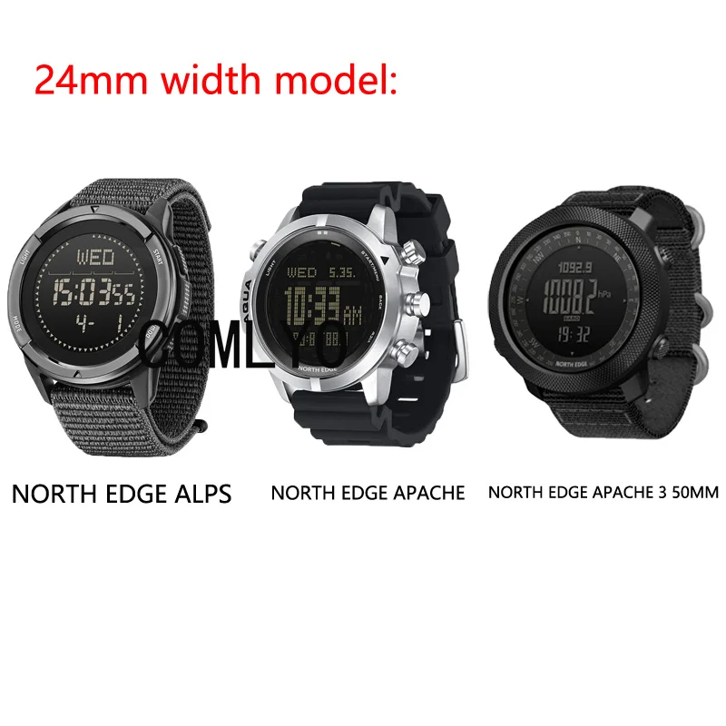 For NORTH EDGE ALPS APACHE 3 50MM Strap Stainless steel metal Men smartwatch Band 24MM