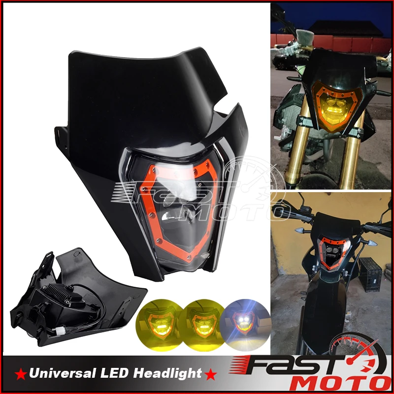 

Motorcycle Headlight Headlamp Enduro Dirt Bike Motocross Supermoto E8 LED Running High Low Beam Light 60W/30W 12V Headlights