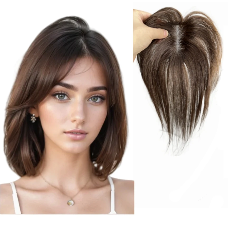 Toppers per capelli umani in pizzo svizzero per donne con clip per capelli diradati Topper per capelli invisibili con frangia naturale
