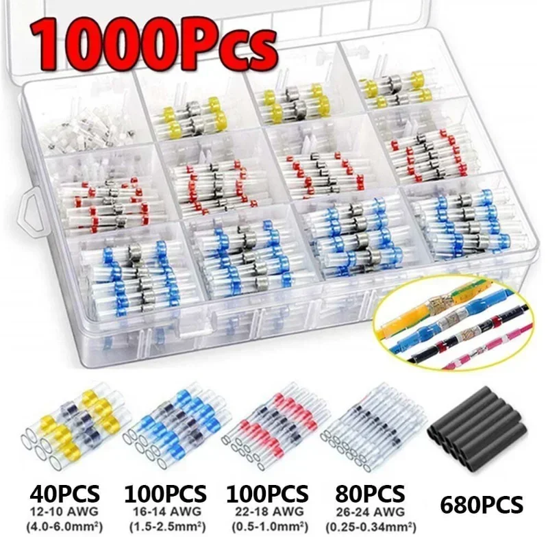 

1000pcs Solder Seal Wire Connectors Heat Shrink wire Waterproof Insulated Electrical Butt Connectors Wire Cable Splice Terminal