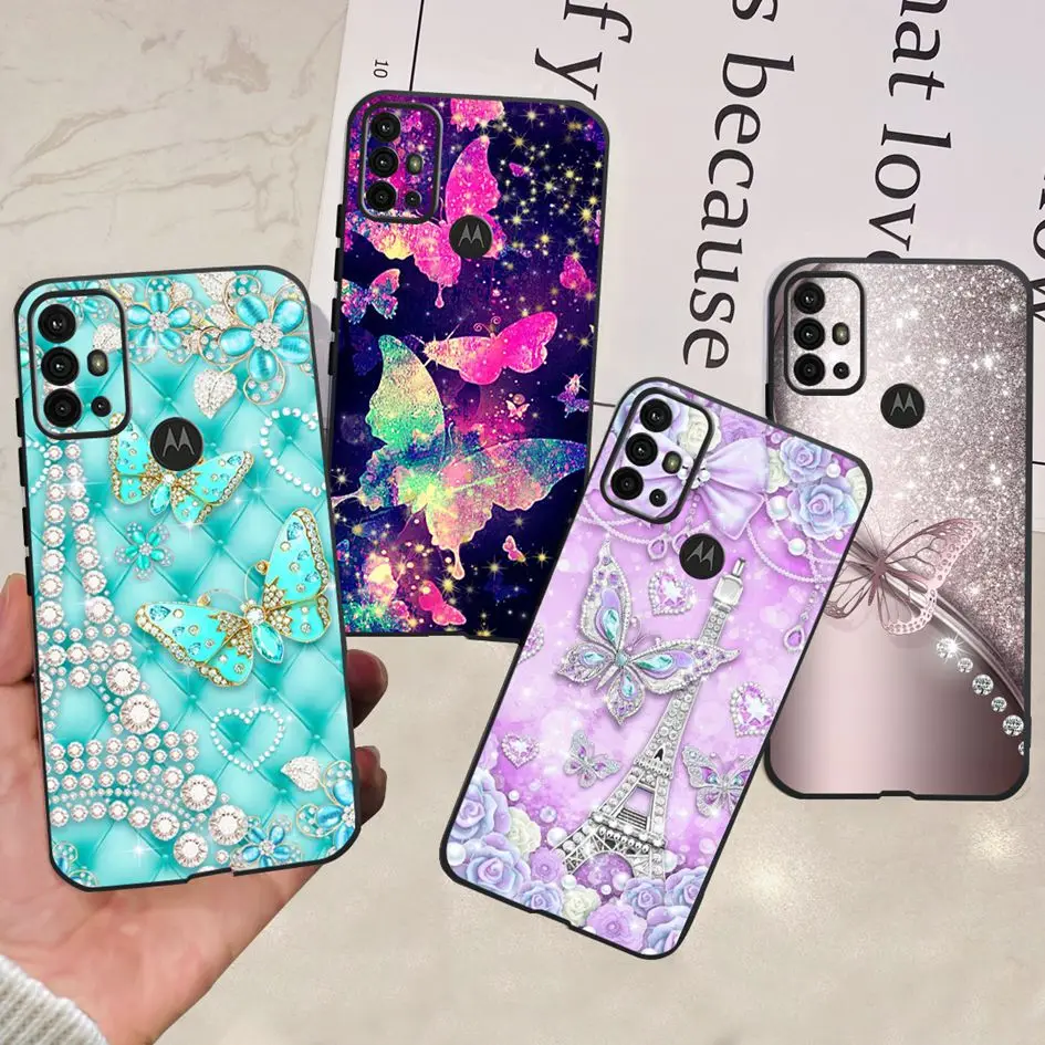 Para motorola moto g20 caso XT2128-1 moda borboleta macio silicone preto fundas capa traseira para motog20 g10 moto g30 casos de telefone