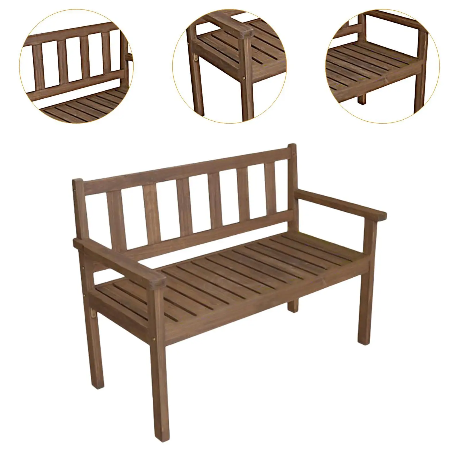 Wood Bench Garden Bench W/ Backrest and Armrest 2 Seater Wooden Bench Outdoor Bench for Park Deck Front Porch Furniture Decor