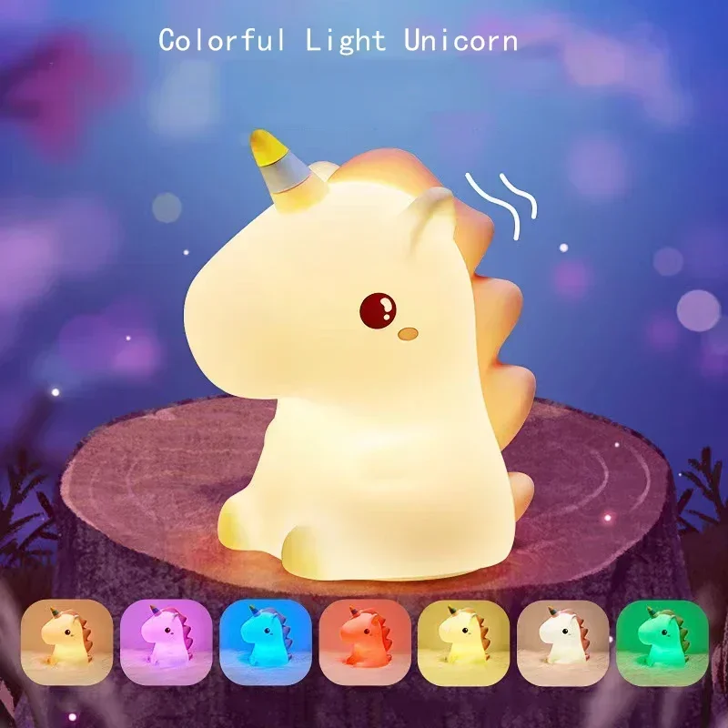 Unicorn Colorful Night Light, Bedroom Bedhead Patting, Remote Control Silicone Light, Children's Sleep Companion Light