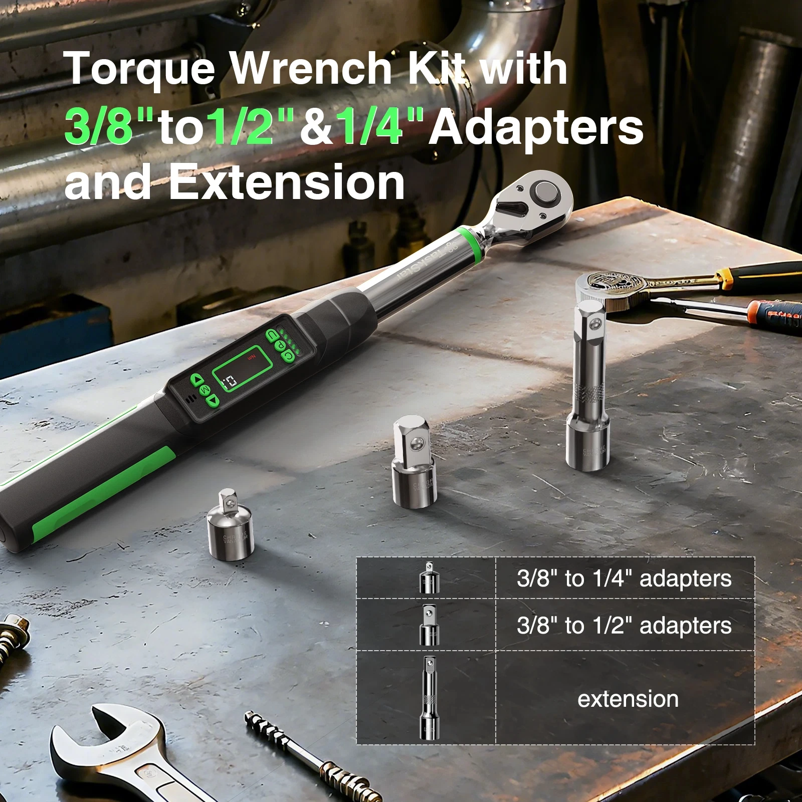 TaskStar 3/8-inch Digital Torque Wrench with 1/4