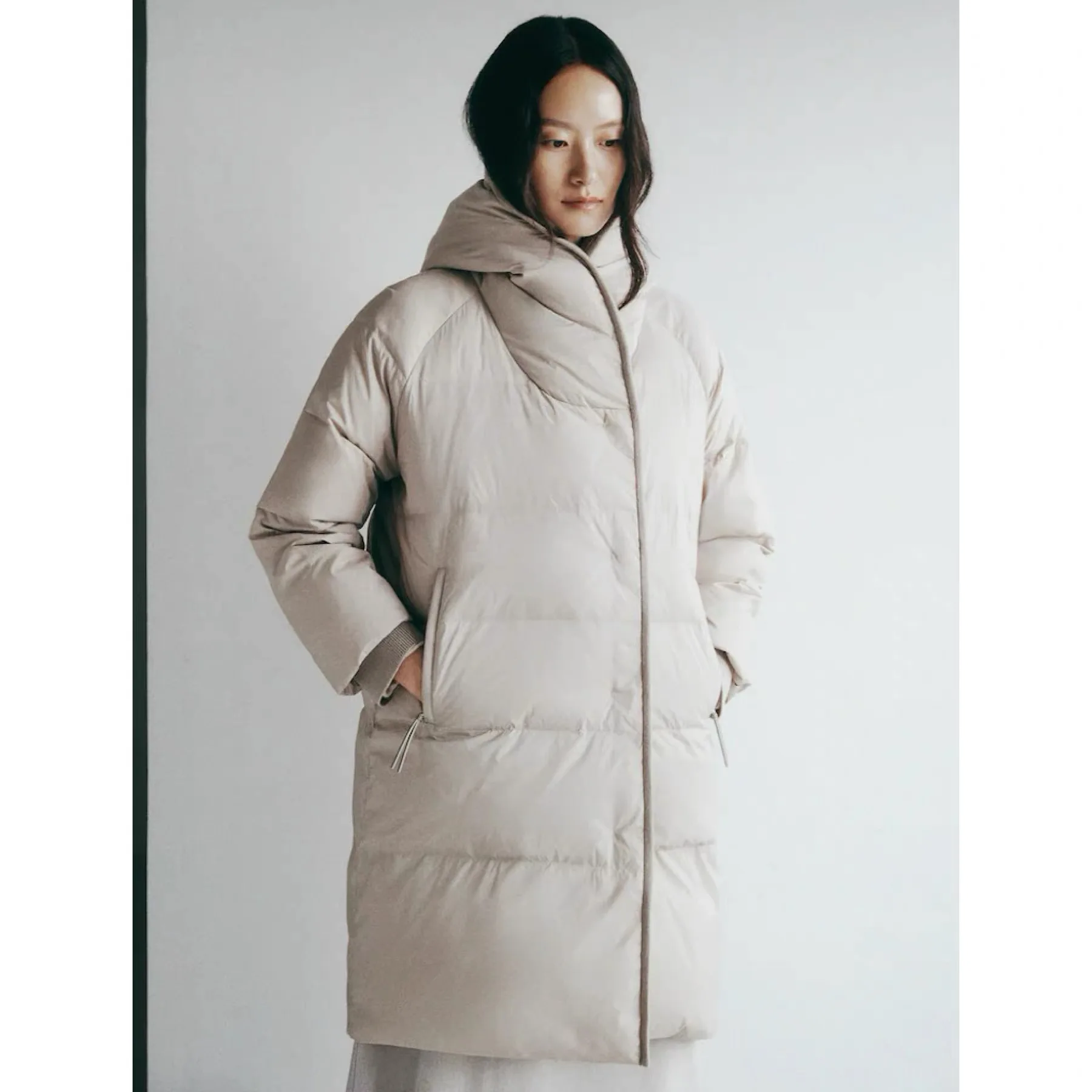 

Casual Faionable Hooded Thiened Medium Length down Jaet Lemon Cheese LEB25 Winter Women's Coat Straight Cut Long Sve