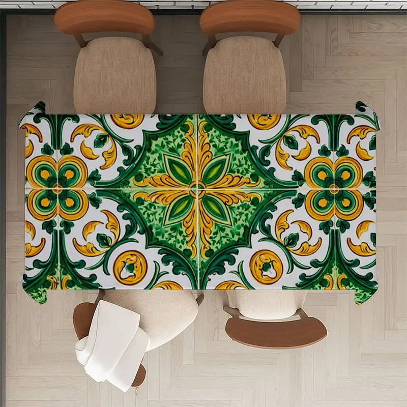 1pc Soft Elegant Floral & Geometric Tablecloth Suitable for Indoor/Outdoor Use - Machine-Washable Easy-Clean Rectangular Table Cover with Floral Pattern, Fits Round/Rectangular Tables, Fabric for Dining Table Decor, Parties, Picnics