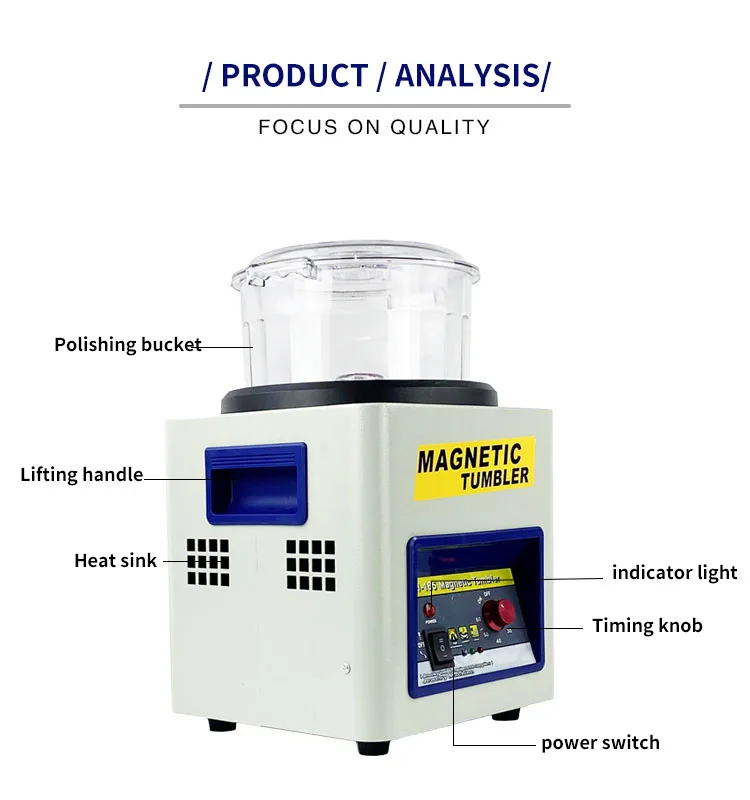 Mesin pemoles Tumbler magnetik perhiasan cincin alat penyelesaian Deburring logam JH-185 pemoles perhiasan penutup