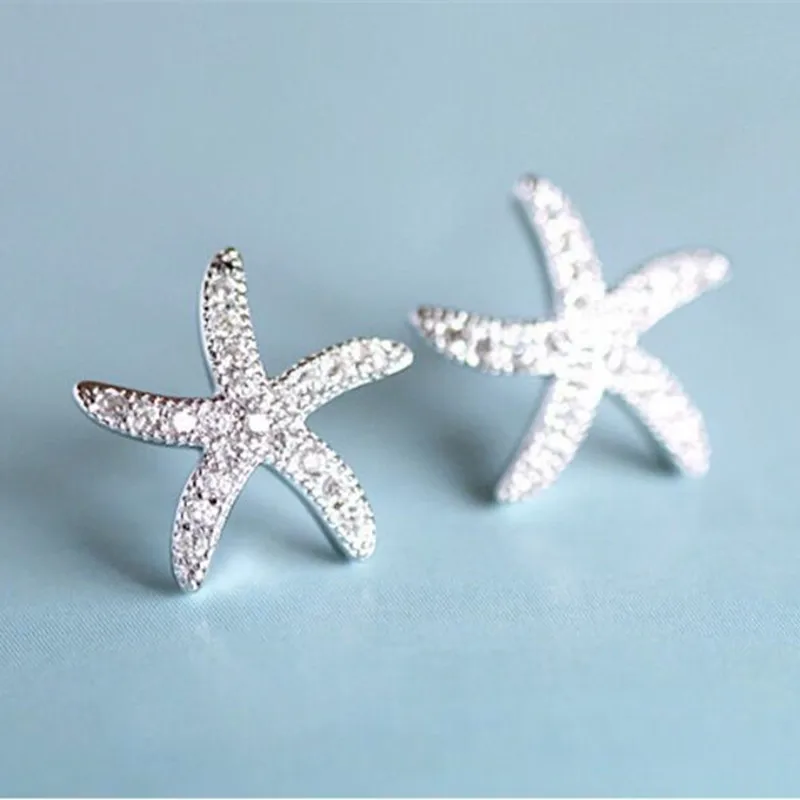 Uini-Tail hot new 925 sterling silver temperament fashion starfish micro-set stud earrings simple personality exquisite sweet