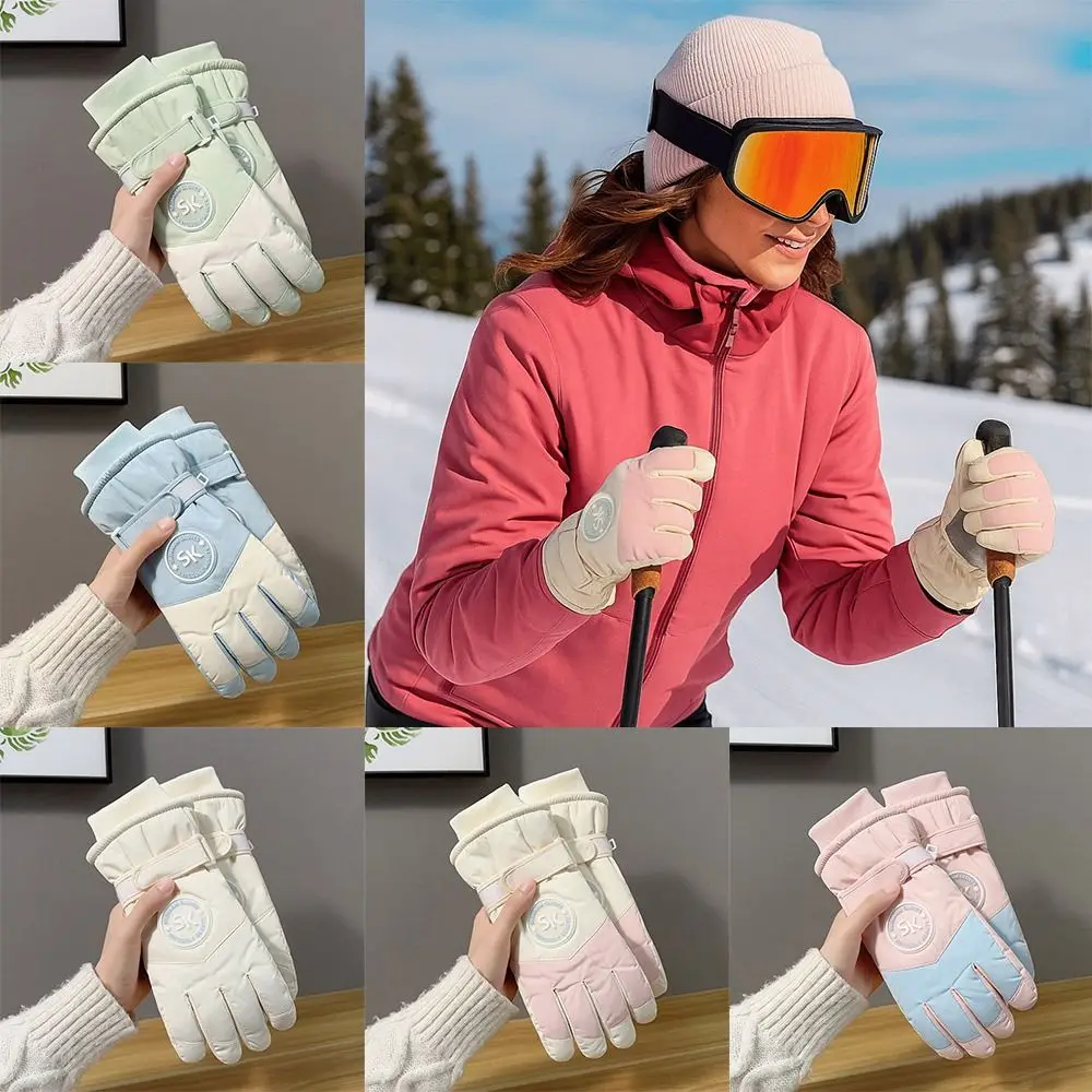 Fashion Plush Lining Ski Gloves Thick Cotton Windproof Touch Screen Gloves Waterproof Thermal Snow Gloves Winter Season